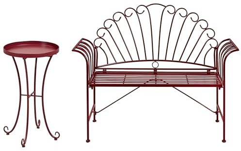 Beliani Outdoor Metal Garden Bistro Set Table and Chairs for 2 People Burgundy, CAVINIA