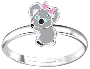 MONKIMAU - Koala Kinderring 925 Sterling Silber - Verstellbar Silberring Mädchen - Ring Kinder hypoallergen