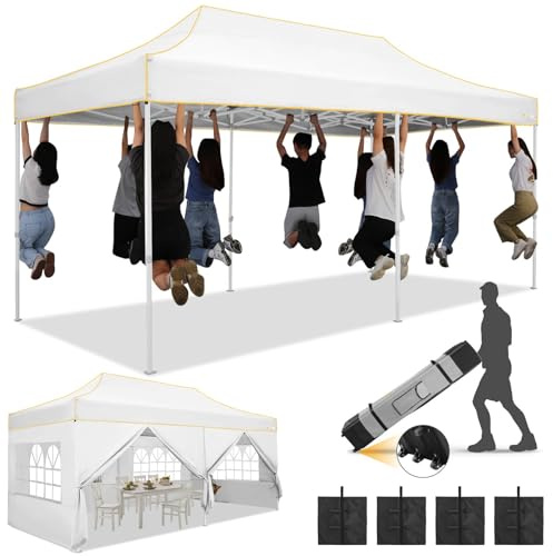 HOTEEL Pavillon 3x6m Wasserdicht Stabil, Verstärkte Sechskant-Beine, Weiß | Pop-up Zelt mit wasserdichtem und UPF 50+-Stoff,tragbare Rollen-Tasche, Pavillon für Veranstaltungen/Gartenpartys/Marktplätze