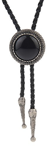 COOLLA Bolo Tie Cowboy-Krawatte, Lederhalsband, Vintage-Stil, türkisfarbener Anhänger für Damen, Herren (runde Form, Silber), Leder, Türkis