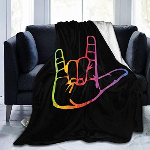 ASL I Love You Sign Language Ultra Soft Flannel Fleece All Season Light Weight Living Room/Bedroom Warm Blanket