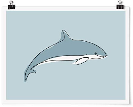 Bilderwelten Kunstdruck Poster Wanddekoration Delfin Line Art Querformat Glänzend 45 x 60cm