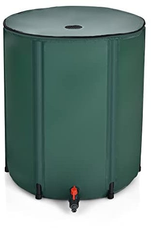 COSTWAY Barril de Lluvia Plegable de 200L Tanque de Agua de Lluvia de PVC con Grifo y Válvula de Drenaje para Jardín (200 L)