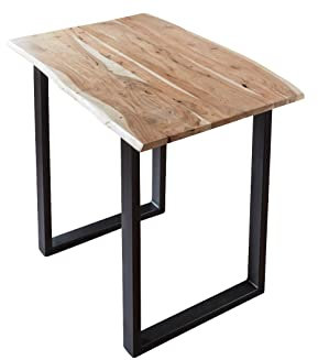 SAM Bartisch Quebec, Stehtisch mit echter Baumkante, 160 x 85 cm, Küchentresen naturfarben, U-Gestell aus Metall schwarz