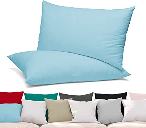 BEAUTEX 2er Set Kissenbezug, Kissenhülle aus gekämmter Baumwolle, Premium Jersey 160g/m², Größe und Farbe wählbar (40x40 cm, Hellblau)