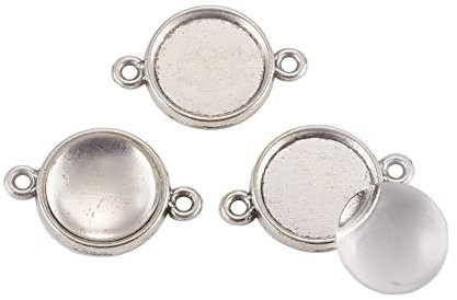 Perlin 10 Set Metall Anhänger Fassungen mit Verbinder und Runde Oval Glas Transparent Cabochon Rahmen Medaillons Super Optik für Armband Schmuckherstellung