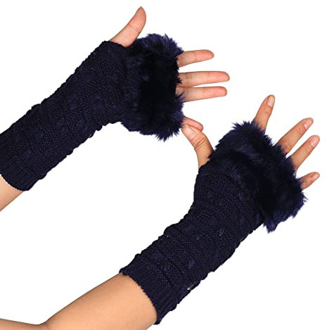 MoreChioce Winter Fingerlose Handschuhe, Feinstrick Armstulpen Warme Halbfingerhandschuhe Elastische Halb Handschuhe Winter Gestrickte Fingerlose Handschuhe Unisex Pulswärmer Fäustlinge,Dunkelblau