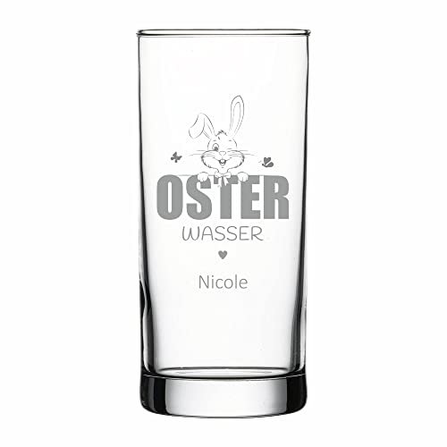 4youDesign Wasserglas – OSTERWASSER – mit Namensgravur – liebe Oster-Geschenkidee – Saftglas mit Spruch – Geschenk zu Ostern (Hase 2)