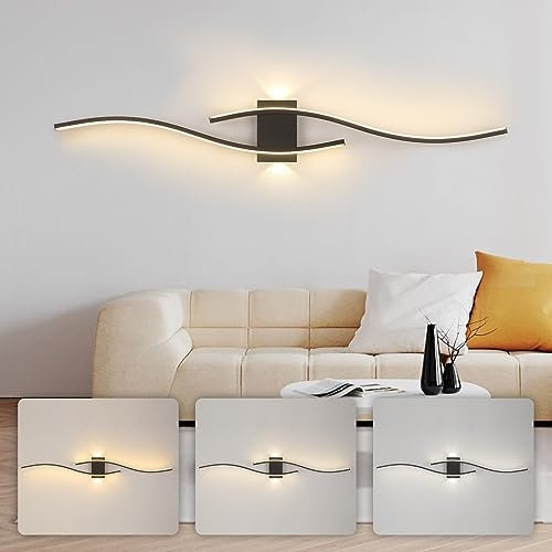 BRIMETI LED Wandleuchte Schwarz 100CM Lang Innen Wandlampe 21W Aluminium 230V Modern Flurlampe Dreifarbig 3000K/4000K/6000K Wandbeleuchtung 1500lm, für Wohnzimmer Schlafzimmer Flur Treppenhaus Küche