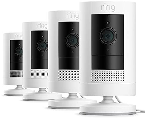 Ring Outdoor Camera Plug-In (Stick Up Cam) | HD outdoor Security Camera with Two-Way Talk, Wifi, Works with Alexa | alternative to CCTV system | 30-day free trial of Ring Home | 4 Cameras