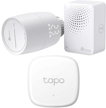 TP-Link Kasa Tête Thermostatique Connectée et Intelligente KE100 KIT + Tapo Détecteur de température et d'humidité connecté Tapo T310