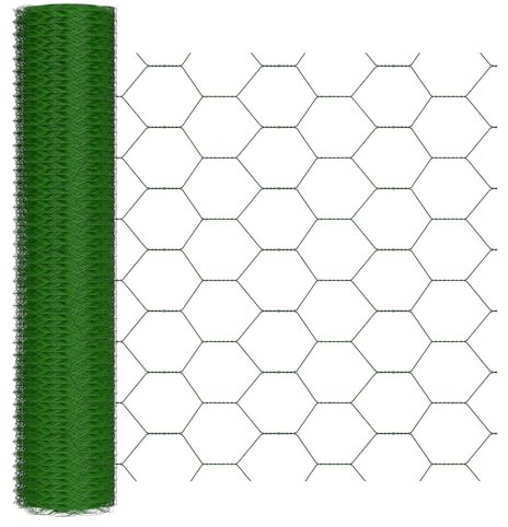 Maschendrahtzaun PVC Beschichtetes Drahtgeflecht, Sechseckgeflecht Verzinkt Hühnerzaun, Funktionaler Zaun für Abgrenzungen im Garten, Metall Gartenzaun 25m Länge x 50cm Höhe, Grün
