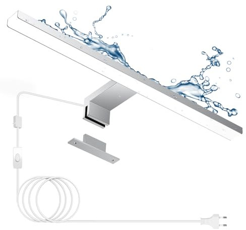 Hommie Luce 40cm Lampada Specchio Bagno, Luce per Specchio Bagno con Interruttore 10W 900LM Bianca Fredda 6000K, Adatto a Trucco, Cablato e Wireless, Armadio, Parete, Impermeabile IP44