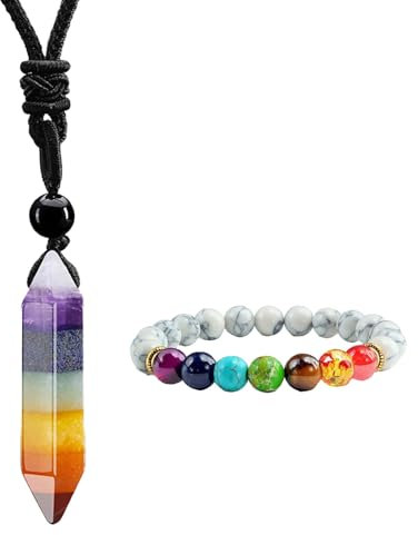 QJFHURB Chakra Kette Heilsteine Kette Edelstein Kette Edelsteine Heilsteine Edelstein Anhänger 7 Chakra Halskette Chakra Schmuck Kristall Halskette Chakra Anhänger Chakra Kette Mit Chakra Armband