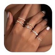 Dochais Gold Ring Set Damen | Wasserfest Stapelbare Ringe, 14K Vergoldete Zirkonia Diamant Ring Frauen, Knöchelringe Daumenring Fingerring Einfacher Statement Ring Gold Schmuck Geschenke, Größe 49-59