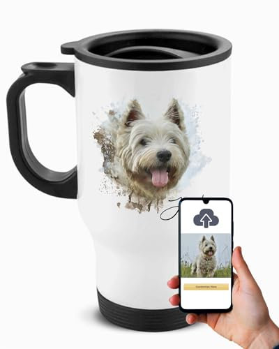 Pawsonalise Personalised Insulated Travel Mug with Artistic Pet Portrait of Your Dog, Keeps Beverages Hot or Cold for Hours, Reusable, Stainless Steel, Contemporary Style, Ideal for Dog Lovers