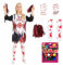 Angenster Zombie Costume Kids, Dead Cheerleader Halloween Costume Kids Zombie Fancy Dress with Dress Painting Sticker Stocking (Red, M)