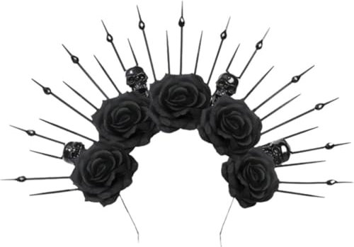 Vobumix Gothic Blumenkrone Stirnband Halloween Totenkopf Rose Stirnband Königin Haarschmuck Party Cosplay Dress Up Haarband