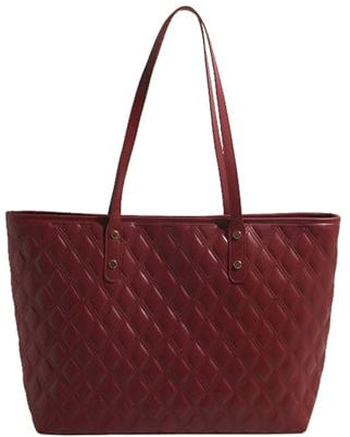 NIHENHAO Damen-Unterarmtasche mit großem Fassungsvermögen, gestepptes Gitter, PU-Leder, einfarbig, lässig, Einkaufstasche