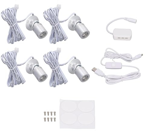 4 Stück LED-Display-Spot-Leuchten, 5 V, Dimmbar, USB-Mini-Spotlight für Schmuck-Schaufenster, Veranda, Eingangsbereich, Dimmbare LED-Mini-Spotlight-Schmuck-SHO (Warmes Licht #15)