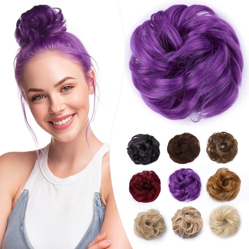 Elailite Chignon Facile Per Capelli Finto # Viola, Ciambella Parrucca Coda Corta Accessori Donna Forcine Protesi Topper Toupet Ferma Extension Per Capelli Ricci 35g