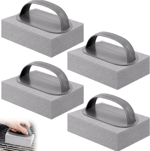 4 Pcs Mattoncini in Pietra Pomice Pulizia con Manico, Pietre Pulente Forno Antigraffio, Blocco Mattoni Griglia Barbecue, Strumento Pulizia Piscina per Rimuovere Macchie Griglie, Forni,Stufe,Piastrelle