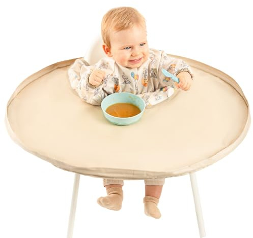 Bibaelin® BIBATRAY™ M – Kit Bavoir Plateau DME/BLW & Tablier Manches Longues – Blouse bébé Intégrale Imperméable – Protection Chaise Haute Universelle + Sac Zippé – Compatible IKEA Antilop – 6 Mois+