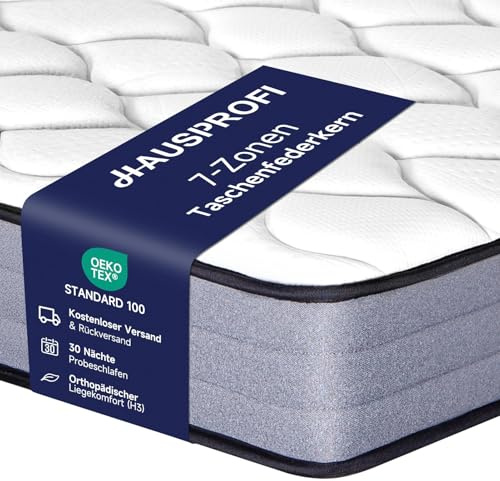 HAUSPROFI 7-Zonen Taschenfederkernmatratze 120x200cm H3 | Orthopädische Hybrid Matratze mit 1000 Federn & Memory Foam | Oeko-TEX, Atmungsaktiv & Punktelastisch | 30 Nächte Probeschlafen | 20cm Höhe