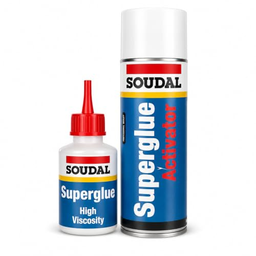High Viscosity Super Glue 50g with Activator Spray 200ml – Instant Cyanoacrylate Adhesive Mitre Bonding Kit for Wood, MDF, Plastics & Trim, Fast Fix (2 Piece Set)