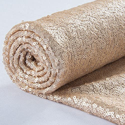 ShinyBeauty Paillettenstoff Meterware Champagner Polsterstoff mit Pailletten Funkelndes Stoff Glitzermaterial zum Nähen