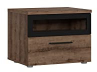 Forte Jacky Nachtkommode mit 1 Schublade, Holzwerkstoff, Schlammeiche Dekor kombiniert mit Schwarz, BxHxT: 52 x 40,8 x 41,3 cm