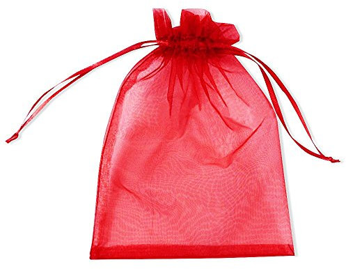 PLECUPE 100 Stück Organzasäckchen 7x9 cm, Organzabeutel Tunnelzug Hochzeit Säckchen, Schmuckbeutel Säckchen Geschenkbeutel für Geschenke Schmuckaufbewahrung Verpacken - Rot