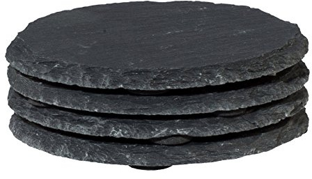 creativ home Schiefer- UNTERSETZER. RUND ca 10 cm. 4 runde Schieferplatten. Kanten GEBROCHEN.