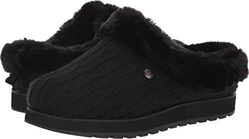 Skechers Women's Keepsakes - Ice Angel slipper, Black Cable Knit Sweater Faux Fur Trim 01, 8 UK