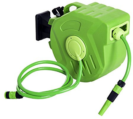 Outsunny Dévidoir Mural Enrouleur Automatique pivotant 180° Tuyau 20 + 2 m avec Lance arrosage Support Mural intégré Vert