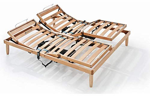 EVERGREENWEB Bettgestell mit Lattenrost aus Holz 140x195 cm, Ortopädisch, 2 gesonderte ELEKTRISCHE Verstellbare Kopf- und Füßteil, 4 Zonen mit Steifigkeitsreglern, 5 Abnehmbare Beine | Modell ORANGE