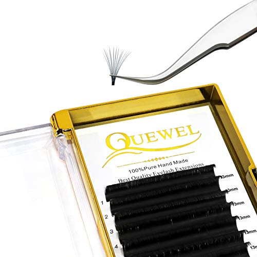 Easy Fan Lashes 0.12D Curl 13mm QUEWEL Easy Fan Russian Lashes 2D-20D Volume Lash Extensions Self Fanning Eyelash Extensions Easy Fan Volume Lashes Automatic Blooming (0.12D 13mm)