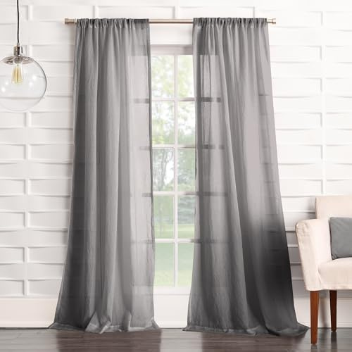 No. 918 Tayla Crushed Texture Semi-Sheer Rod Pocket Curtain Panel, 50 x 120, Gray