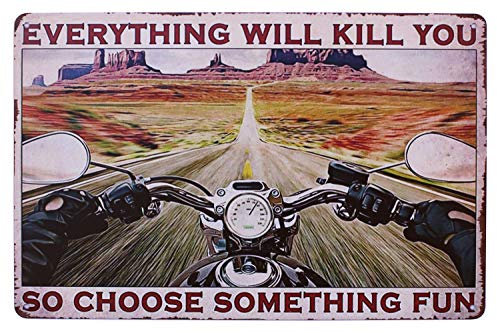 Hioni Funny Saying Motorcycle Riding Route 66 Vintage Metal Wall Sign Tin Plaque Wall Decoration (Fun)