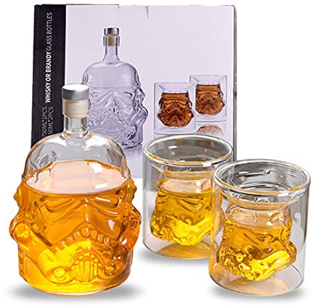 Elegant Whiskey Decanter Set With Sealing Stopper and 2 Wine Glasses (5 Ounces) - 100% Glass - Fit for Whiskey, Bourbon, Brandy, Juice