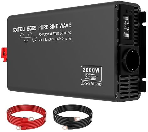 DATOUBOSS Wechselrichter 24V auf 230V Reiner Sinus mit 1 EU Steckdose & USB-Port-inkl& LCD Anzeige Spitzenleistung 4000 Watt