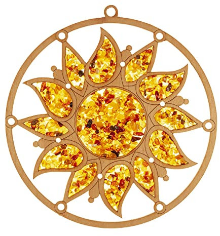Raduly Sonnenfänger groß Suncatcher Bernstein in Birkenholz Stern Fensterbild Fensterdeko Ø 20, inkl. Saugnapfhaken 35mm für alle Suncatcher geeignet