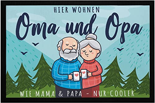 SpecialMe® Fußmatte Geschenk Hier wohnen Oma und Opa Großeltern Geschenkidee Weihnachten rutschfest & waschbar schwarz 60x40cm