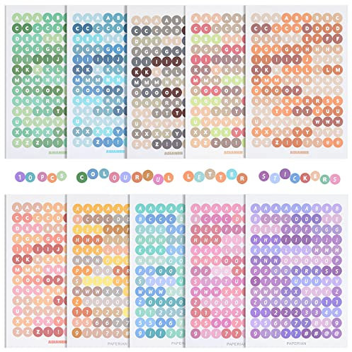 ASTER 10 Blätter Bunte Alphabet Aufkleber, Selbstklebend Zahlen und Buchstaben Sticker, DIY Buchstabe Etiketten Aufkleber für Scrapbooking Verschönerung Beschriften Geburtstagskarte