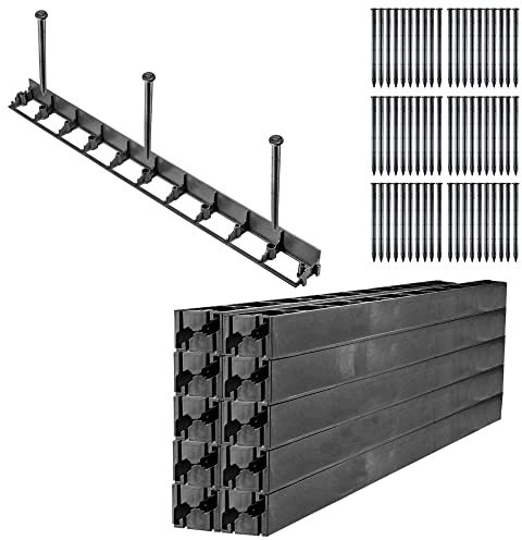 KADAX Rasenkante, 58mm, 20 Stück + 60 Nägel, Beeteinfassung aus Kunststoff, Raseneinfassung mit Click-System, Beetumrandung Set, Mähkante, Pflasterkante (Schwarz, Set G)
