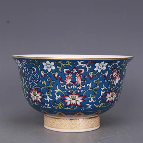 WMDSYGD Blue Ground Pastel Ocho Treasures Pattern Bowl Colección Popular Inicio Antiguo Vajilla Porcelana Antigua Cuenco Cuencos de Aperitivo