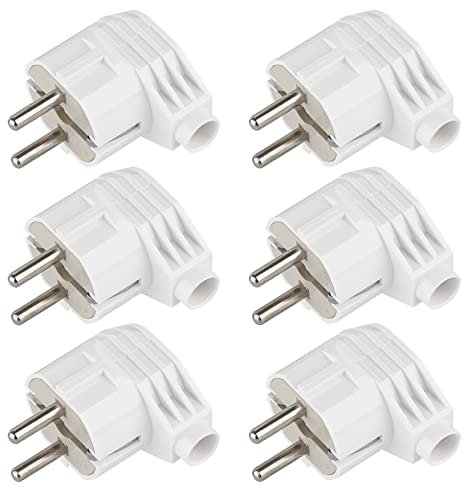 Schutzkontakt Stecker mit Zugentlastung,Reisesteckdose Schweiz Deutschland 250V weiß für Innenbereich - Schukostecker, 6 Stück