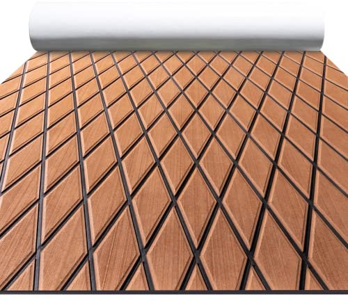 FOCEAN Bootsbodenbelag, EVA-Schaum, Boot, Terrassendielen, Meeresboden, Marine-Matte, Rautenmuster, Bootsteppich für Motorboot, Wohnmobil, Yacht, Kajak, 249.5x39.7 cm, braun mit schwarzen Linien