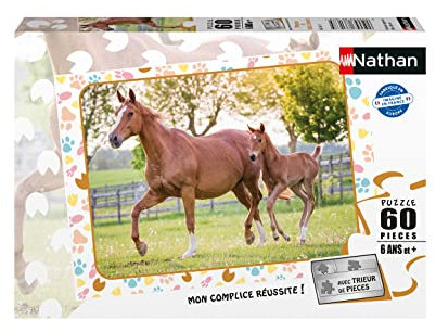 Nathan 4005556861675 Puzzle 60 Teile – Mutter Baby Pony Kinderpuzzle