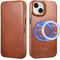 ICARER Leather Case for iPhone 14 Plus 2022, 100% Genuine Leather Flip Case with Card Slot, Magnetic Flip Wallet Cover Compatible with Mag-Safe and Wireless Charging for iPhone 14 Plus 6.7 inch-Brown